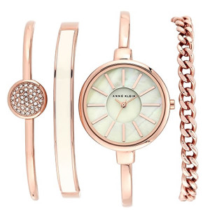 Anne Klein Women’s Rose Gold Stainless-Steel Watch and Bracelet Set