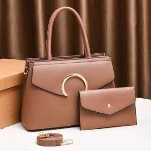 Light Brown 2-set Leather Office Handbag
