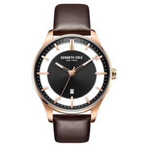 Kenneth Cole Transparency Rose Gold Tone See-through Dial Brown Leather Watch