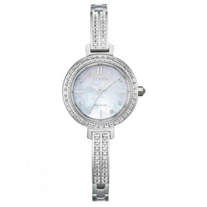 Ladies’ Citizen Eco-Drive Silhouette Crystal Accent Bangle Watch with Mother-of-Pearl Dial