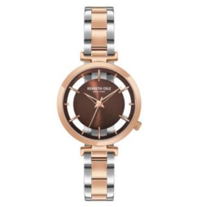 Kenneth Cole Ladies Rose Gold Two Tone See-Through Bracelet Watch With Brown Dial