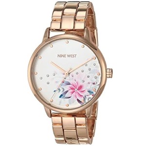 Nine West Women’s Crystal Accented Rose Gold Bracelet Watch
