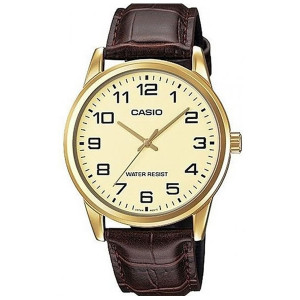Casio Men Gold Dial Brown Leather Watch